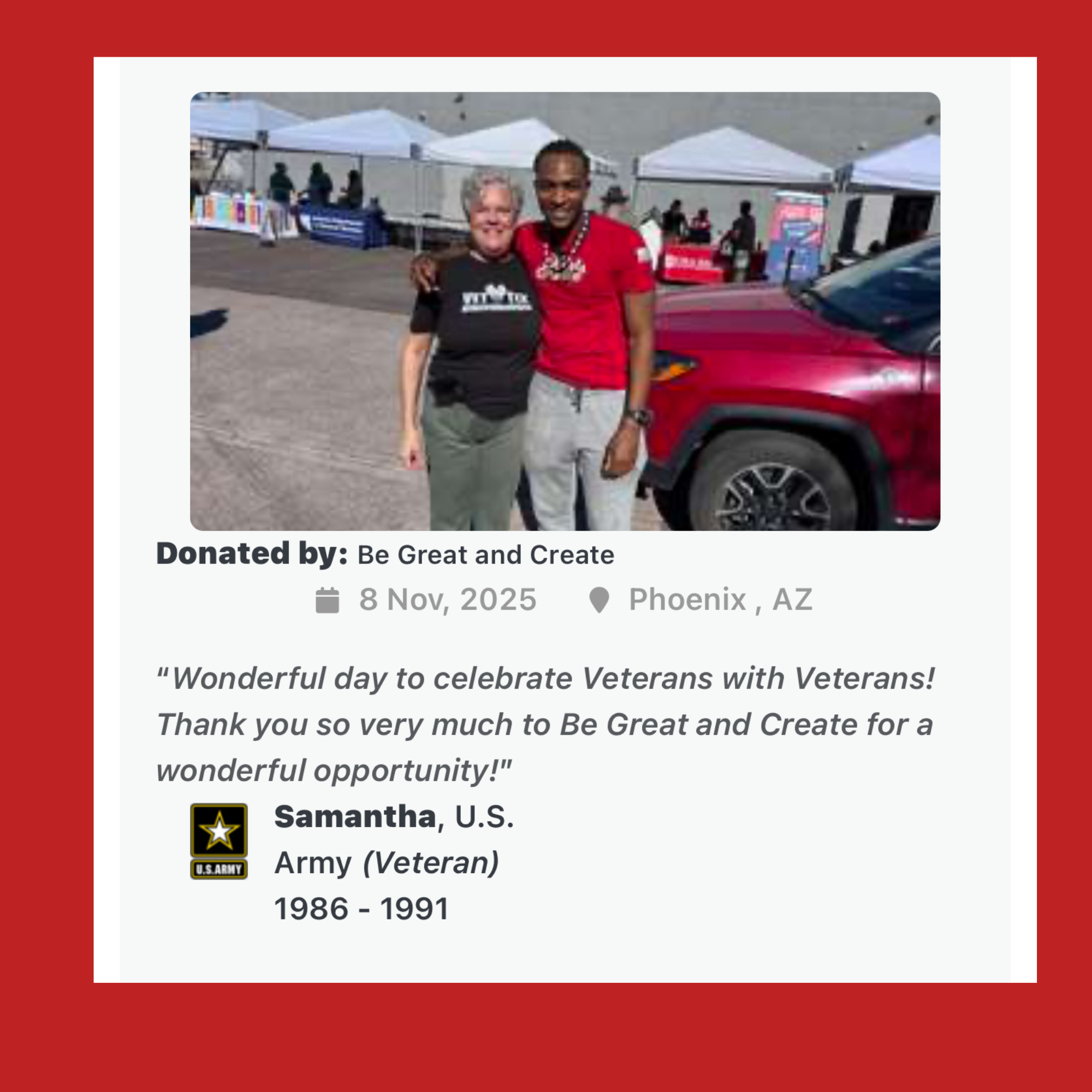 Veterans Day Cookout event feedback from a community member