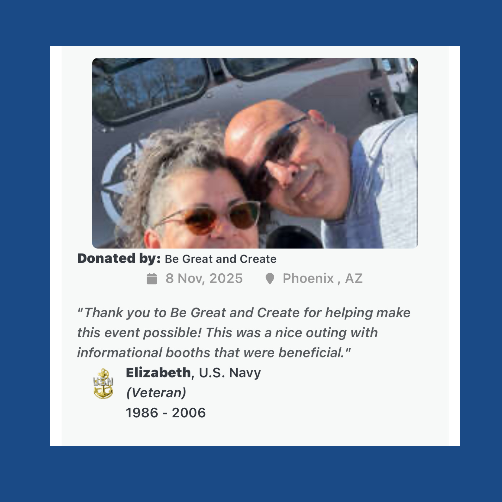 Veterans Day Cookout event feedback from a community member